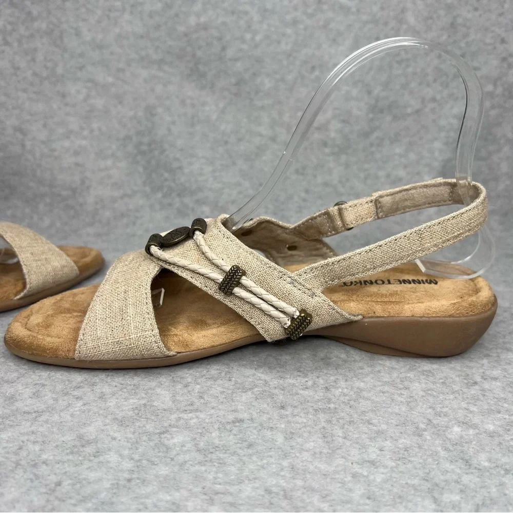 Minnetonka Womens 8 Wide Silvie Slingback Sandals Western Boho Natural Vegan New - Picture 9 of 12